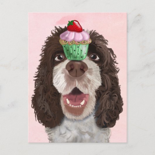 Carte Postale Springer Spaniel avec Cupcake 2 (Devant)
