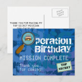 Carte Postale Spy / Secret / Agent spécial Anniversaire Merci (Devant / Derrière)