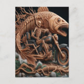 Carte Postale squelette a roulé son vélo à hélico sur la piste (Devant)