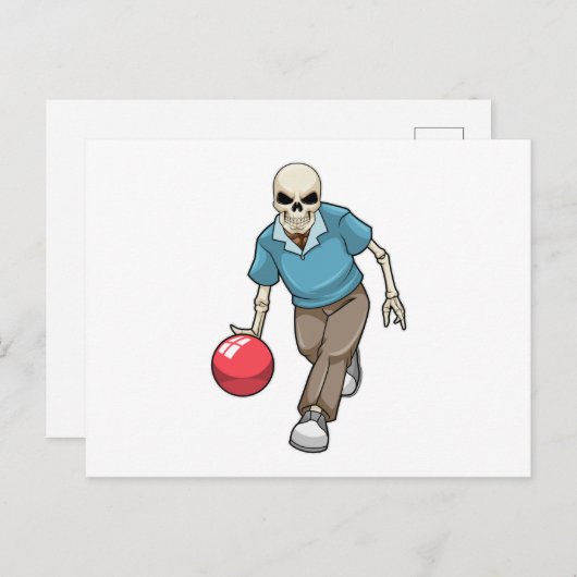 Carte Postale Squelette au bowling avec boule de bowling (Devant / Derrière)