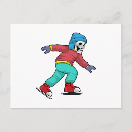 Carte Postale Squelette au patinage sur glace avec patins à glac (Devant)