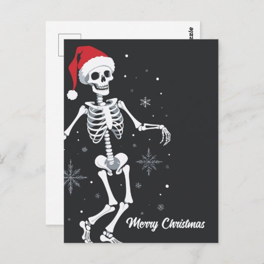 Carte Postale Squelette avec chapeau de Père Noël Joyeux Noël (Devant / Derrière)