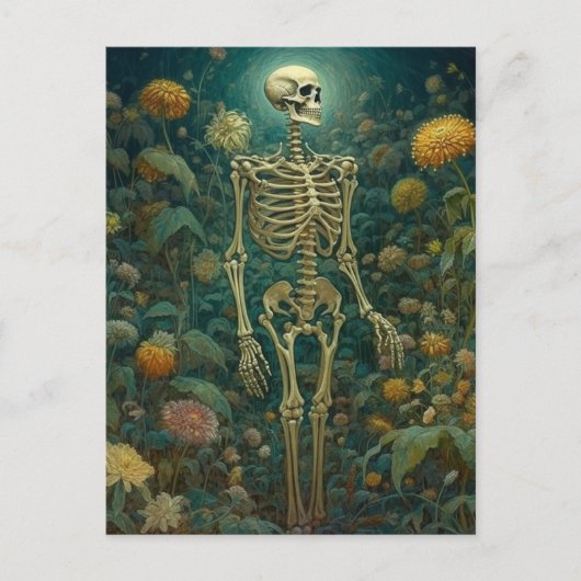 Carte Postale Squelette avec des fleurs (Devant)