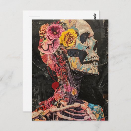 Carte Postale Squelette Avec Fleurs (Devant / Derrière)