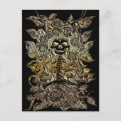 Carte Postale squelette avec fleurs roses or art (Devant)