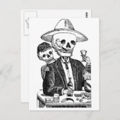 Carte Postale Squelette Boire de la Tequila et Fumer, Mexique (Devant / Derrière)