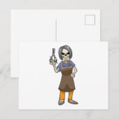 Carte Postale Squelette coiffeur aux ciseaux (Devant / Derrière)