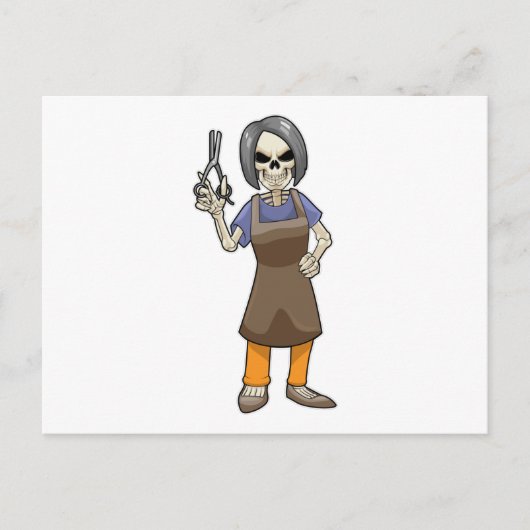 Carte Postale Squelette coiffeur aux ciseaux (Devant)