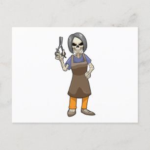 Carte Postale Squelette coiffeur avec ciseaux