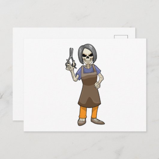 Carte Postale Squelette comme coiffeur avec ciseaux (Devant / Derrière)