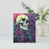 Carte Postale Squelette dans les fleurs (Debout devant)