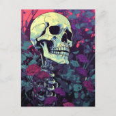 Carte Postale Squelette dans les fleurs (Devant)