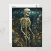 Carte Postale Squelette dans les fleurs la nuit (Devant / Derrière)