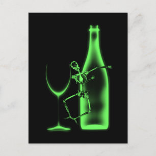 Carte Postale Squelette de célébration à rayons X et vin - Vert