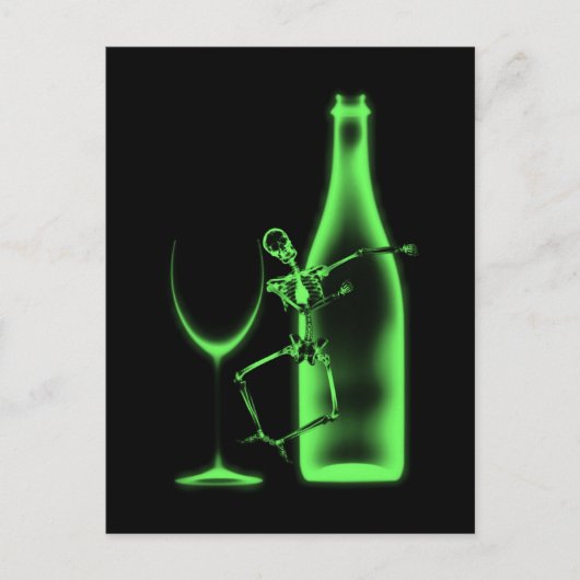 Carte Postale Squelette de célébration à rayons X et vin - Vert (Devant)