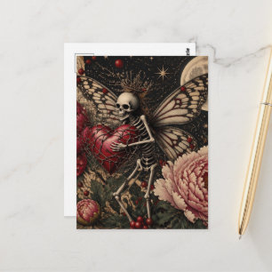 Carte Postale Squelette de fée et fleurs de pivoine Fantastique