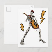 Carte Postale Squelette de Halloween Main de Rock Jouant de la G (Devant / Derrière)