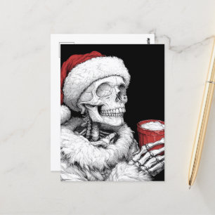 Carte Postale Squelette de Père Noël avec un chocolat chaud