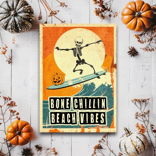 Carte Postale Squelette de surf Retro Summerween effrayant