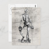 Carte Postale Squelette debout sur le crâne (Devant / Derrière)