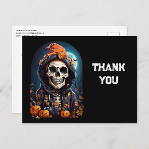 Carte Postale Squelette déplaisant et Merci d'Halloween Citrouil