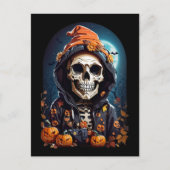 Carte Postale Squelette déplaisant & Halloween Citrouille d'auto (Devant)