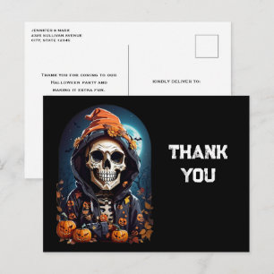 Carte Postale Squelette Effrayant & Citrouilles Halloween Merci