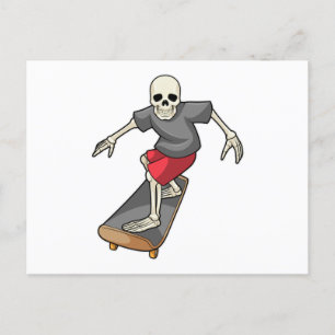 Carte Postale Squelette en patineur avec planche à roulettes