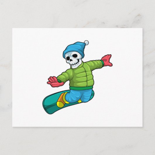 Carte Postale Squelette en snowboardeur avec snowboard (Devant)