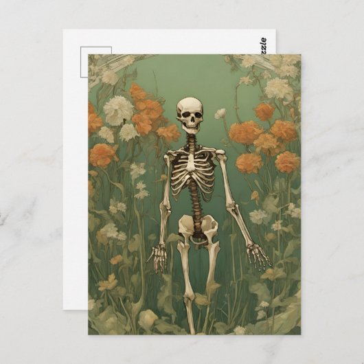 Carte Postale Squelette et fleurs (Devant / Derrière)
