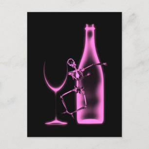 Carte Postale Squelette et vin de célébration aux rayons X - Ros