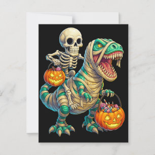 Carte Postale Squelette Fantaisiste à Cheval sur un T-Rex Momie