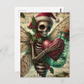 Carte Postale Squelette Fée de Noël avec un coeur rouge (Devant / Derrière)
