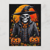 Carte Postale Squelette, Halloween Éffrayant (Devant)