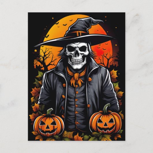 Carte Postale Squelette, Halloween Éffrayant (Devant)