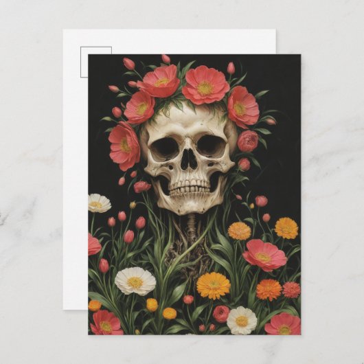 Carte Postale Squelette humain en fleurs (Devant / Derrière)