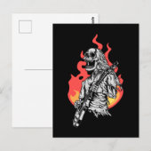 Carte Postale Squelette jouant électrique Guitare Flames Rock Mu (Devant / Derrière)