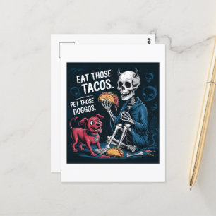 Carte Postale Squelette mignon Mange ces Tacos et Pet ces Doggos