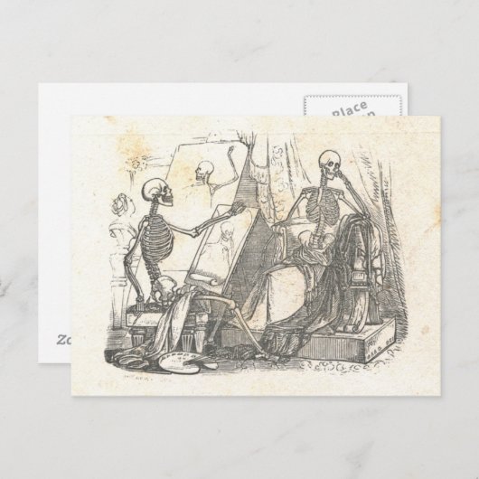 Carte Postale Squelette Posing pour la Peinture en Classe Art (Devant / Derrière)