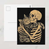 Carte Postale Squelette qui étreint un chat – Cadeau mignon pour (Devant / Derrière)