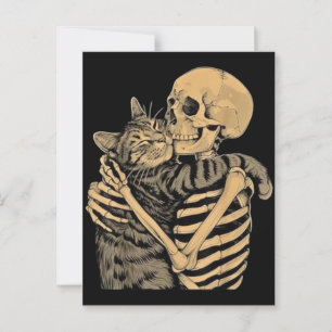 Carte Postale Squelette qui étreint un chat – Cadeau mignon pour