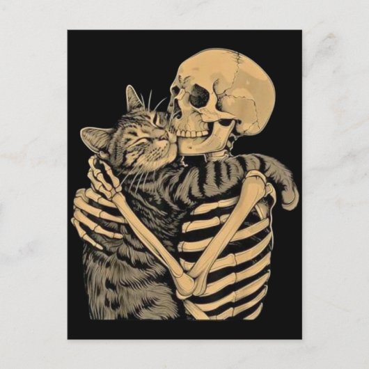 Carte Postale Squelette qui étreint un chat – Cadeau mignon pour (Devant)