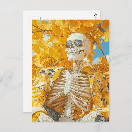 Carte Postale Squelette sous un arbre d'automne (Devant / Derrière)