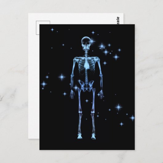 Carte Postale Squelette X-Ray scintillant - Bleu (Devant / Derrière)