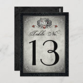 Carte Postale Squelettes mariages noir gris et chiffres de table (Devant / Derrière)