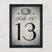 Carte Postale Squelettes mariages noir gris et chiffres de table (Devant)