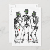 CARTE POSTALE SQUELETTES S'AFFICHANT EN IMPRIMER VINTAGE CASQUET (Devant / Derrière)