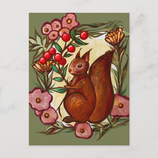Carte Postale Squirrel and Holly winter Red Squirrels            (Devant)