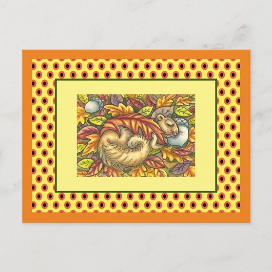 CARTE POSTALE SQUIRREL DORMIR SOUS LES FEUILLES DE L'AUTOMNE, SA (Devant)
