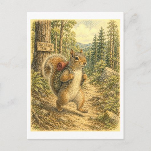 Carte Postale Squirrel Hiking Illustration (Devant)